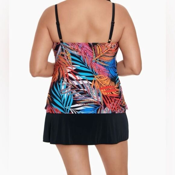 Great Lengths Size 16 Multicolor Tropical Leaf Print Summer Beach Swim Dress Top - Picture 4 of 10